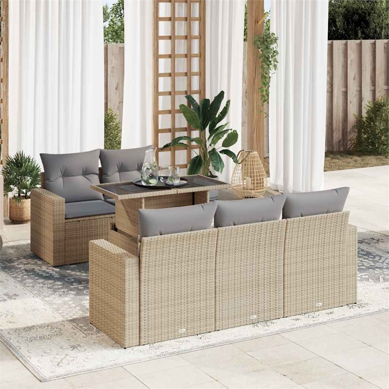 vidaXL 6 Piece Poly Rattan Sofa Set in Beige