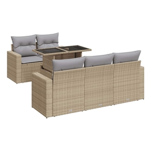 vidaXL 6 Piece Poly Rattan Sofa Set in Beige