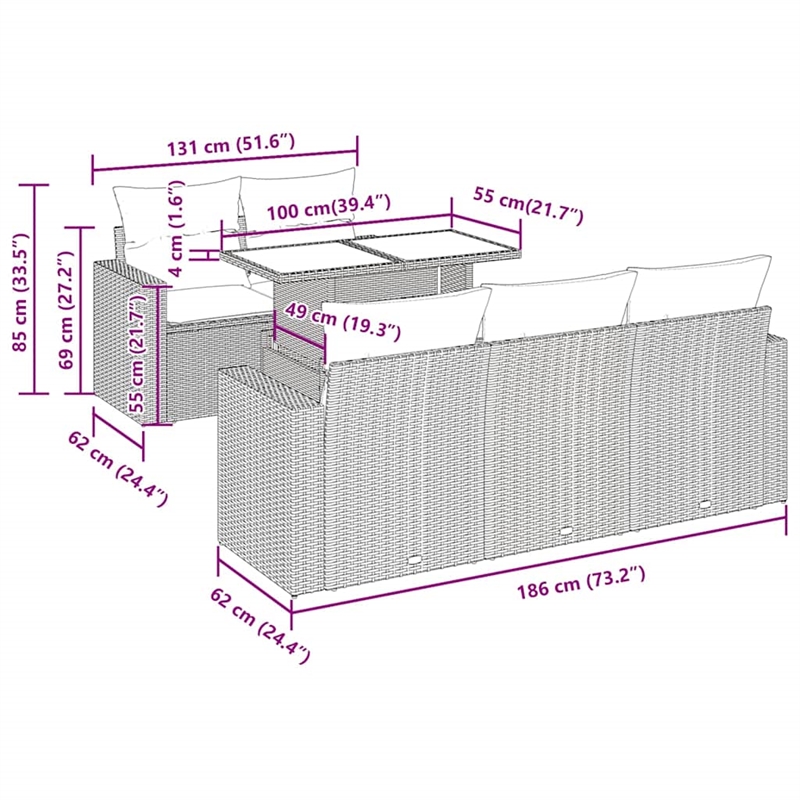 vidaXL 6 Piece Steel Patio Sofa Set in Gray