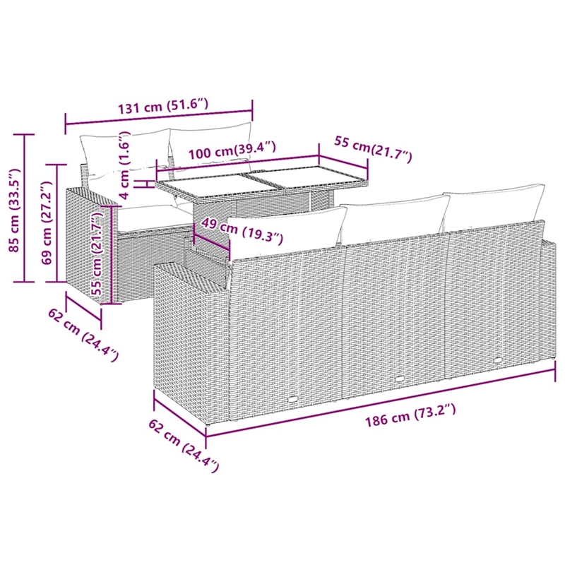 vidaXL 7 Piece Steel Sofa Set in Gray