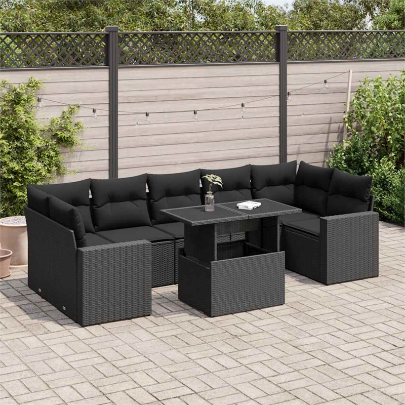 vidaXL 8 Piece Steel Large Patio Sofa Set in Black