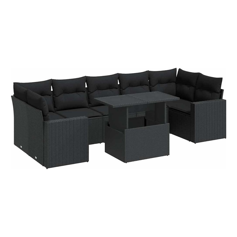 vidaXL 8 Piece Steel Large Patio Sofa Set in Black