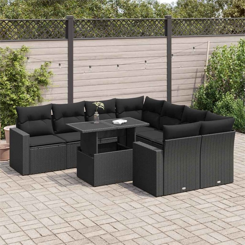 vidaXL 9 Piece Poly Rattan Sofa Set in Black