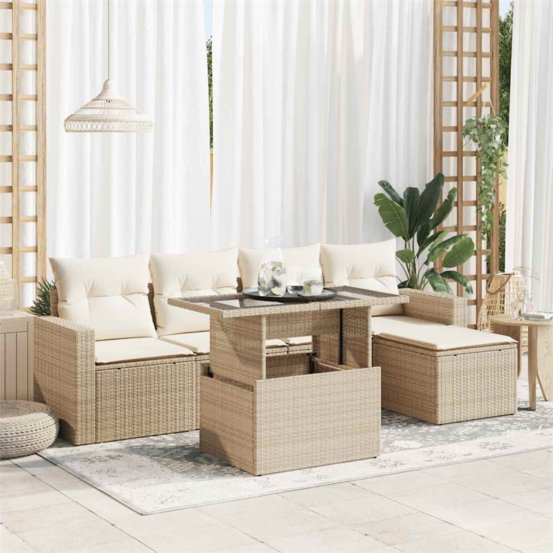 vidaXL 6 Piece Poly Rattan Sofa Set in Beige