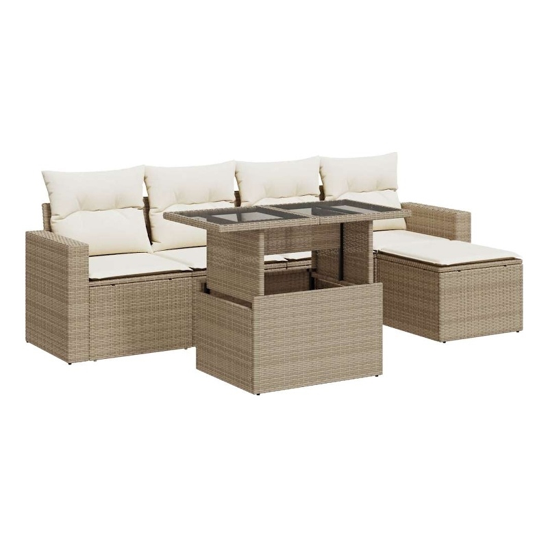 vidaXL 6 Piece Poly Rattan Sofa Set in Beige