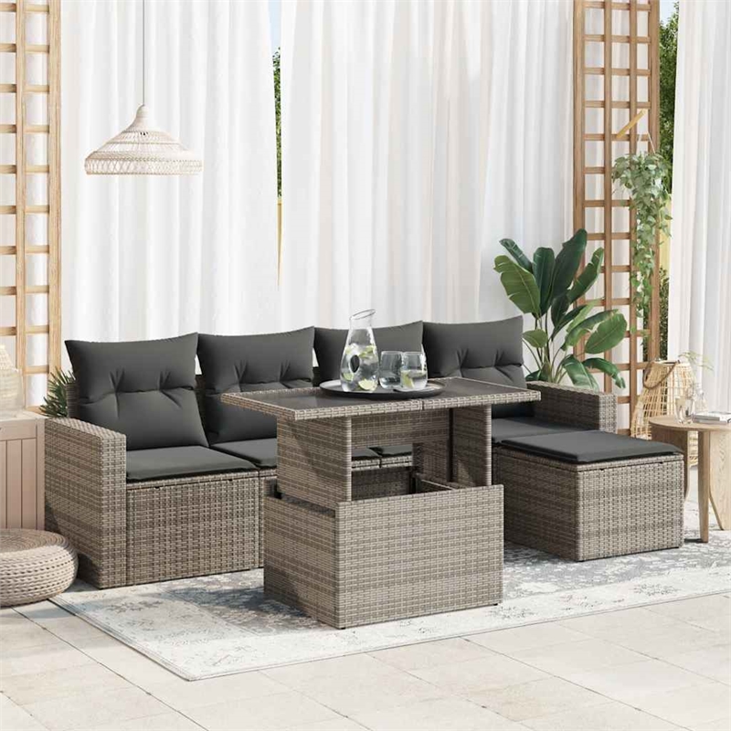 vidaXL 6 Piece Poly Rattan Sofa Set in Gray