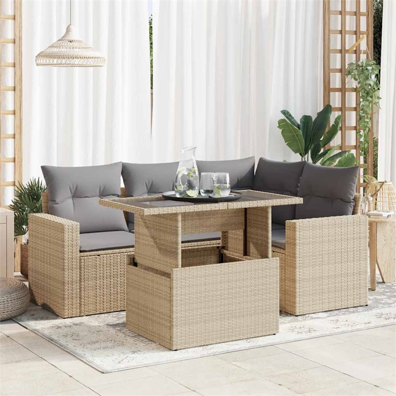 vidaXL 5 Piece Steel Sofa Set in Gray/Beige
