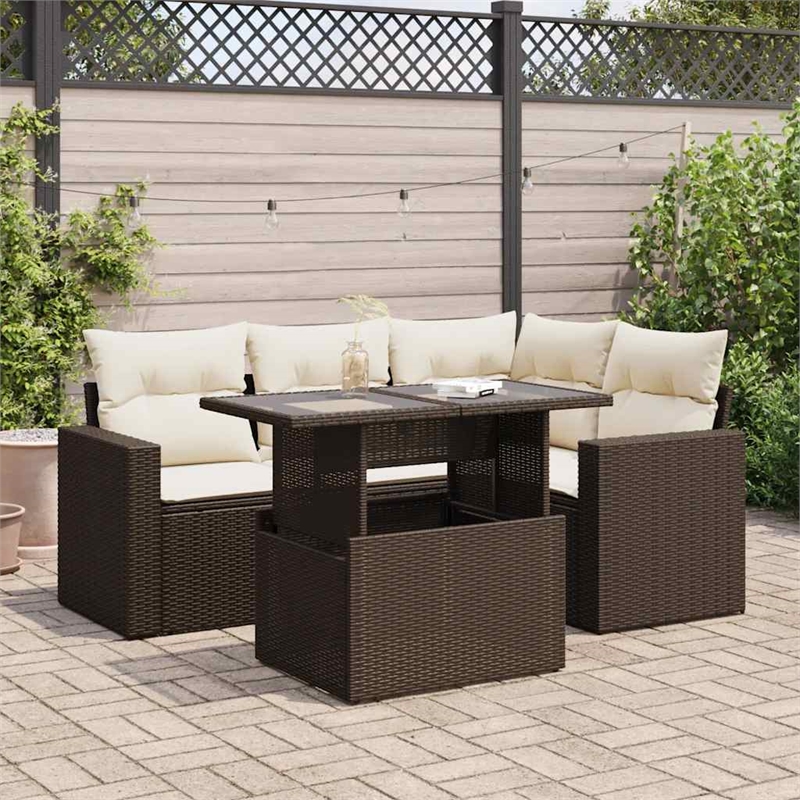 vidaXL 5 Piece Poly Rattan Sofa Set in Brown/Cream