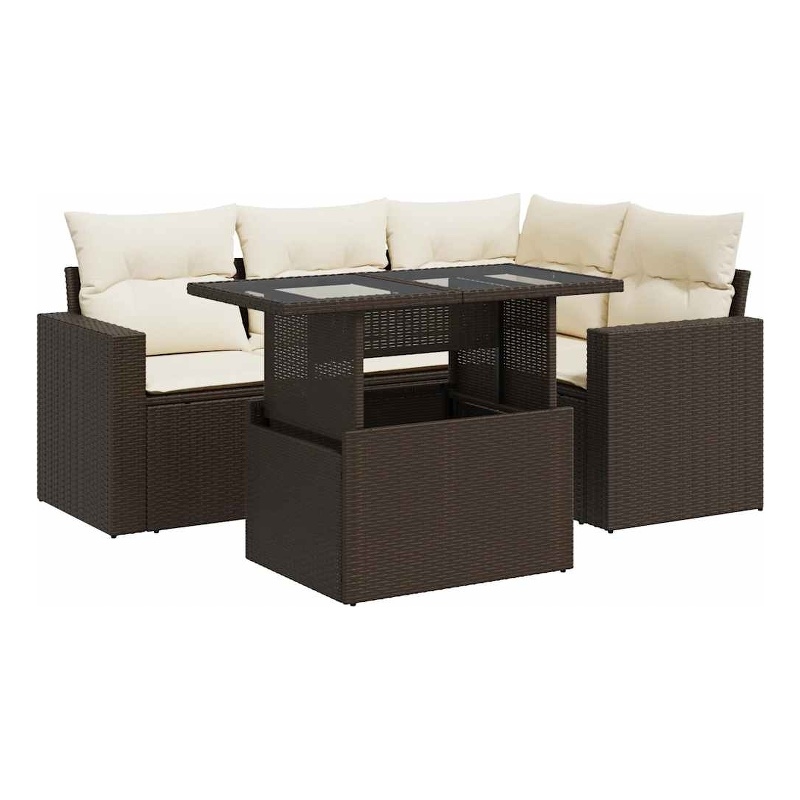 vidaXL 5 Piece Poly Rattan Sofa Set in Brown/Cream
