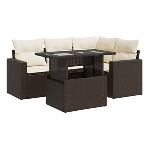 vidaXL 5 Piece Poly Rattan Sofa Set in Brown/Cream