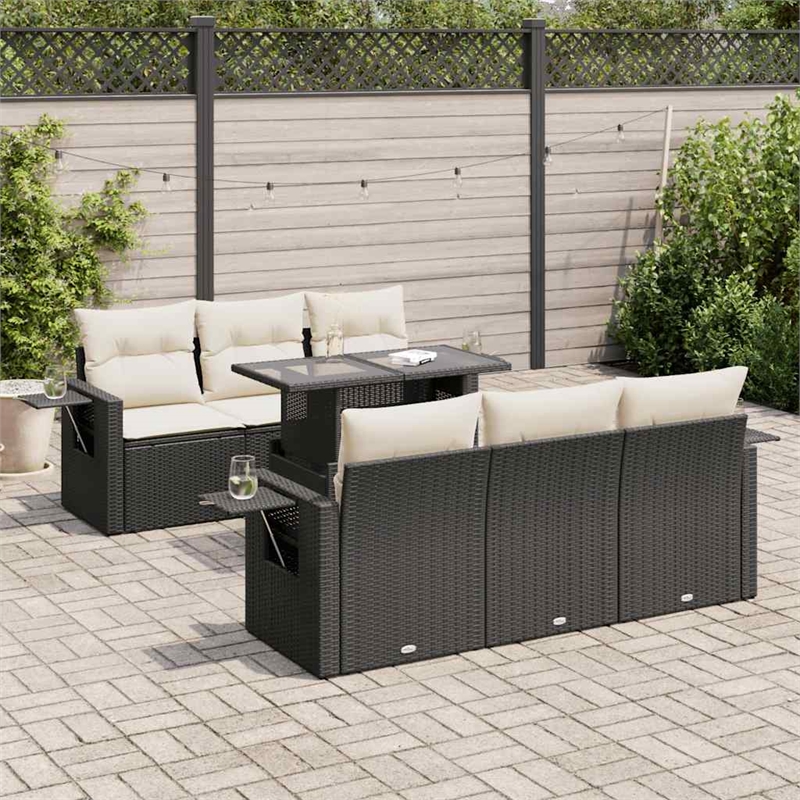 vidaXL 7 Piece Poly Rattan Sofa Set in Black/White/Cream