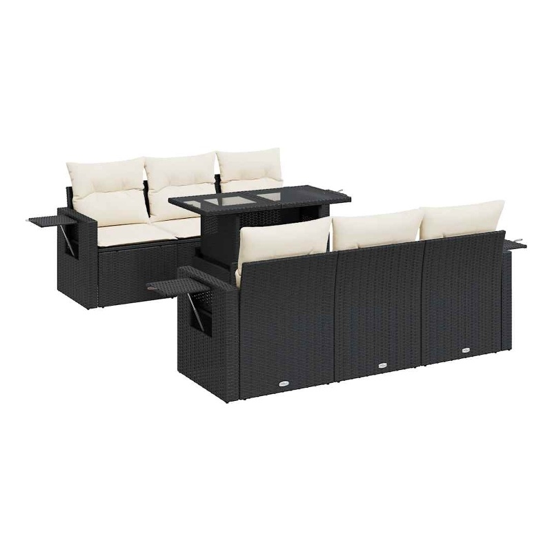 vidaXL 7 Piece Poly Rattan Sofa Set in Black/White/Cream