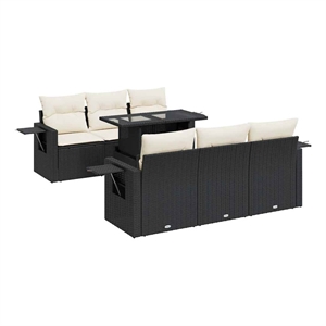 vidaXL 7 Piece Poly Rattan Sofa Set in Black/White/Cream