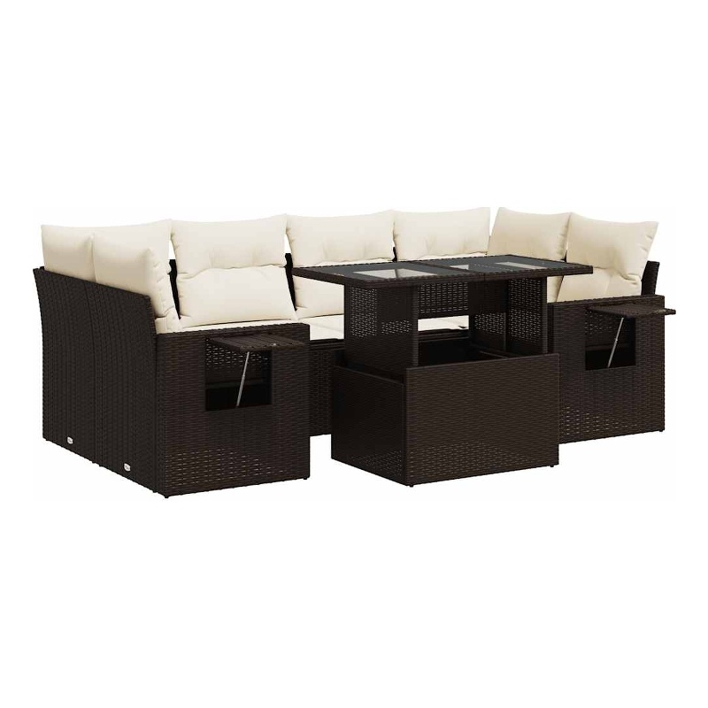 vidaXL 7 Piece Steel Sofa Set in White/Brown/Cream