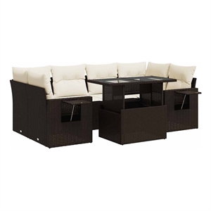vidaXL 7 Piece Steel Sofa Set in White/Brown/Cream