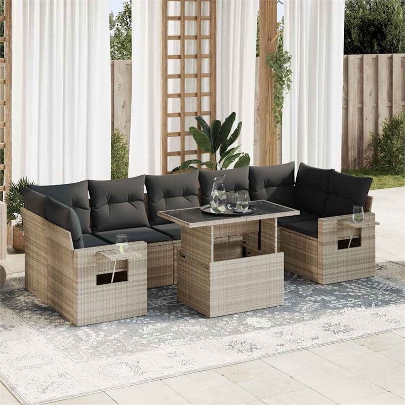 vidaXL Poly Rattan Large Sofa Set in Gray