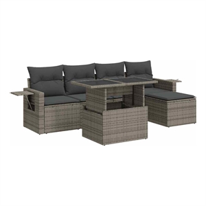 vidaXL 6 Piece Poly Rattan Large Sofa Set in Gray