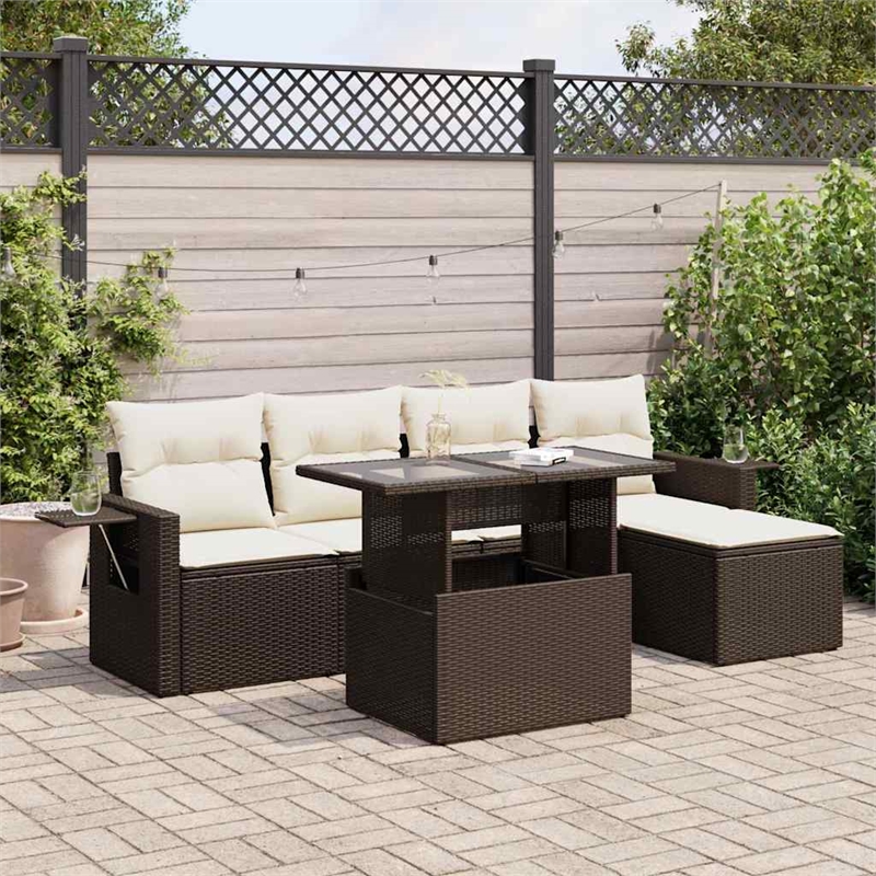 vidaXL 6 Piece Steel Sofa Set in White/Brown/Cream