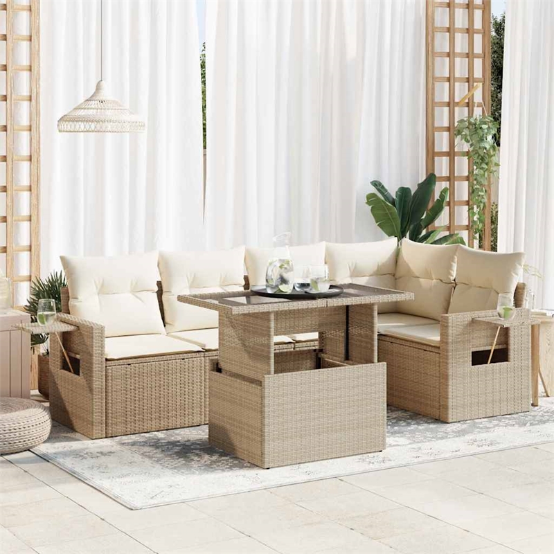 vidaXL 6 Piece Poly Rattan Sofa Set in White/Cream/Beige