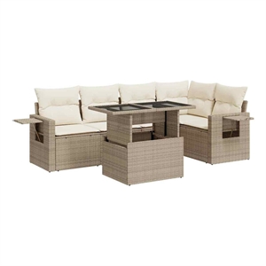 vidaXL 6 Piece Poly Rattan Sofa Set in White/Cream/Beige