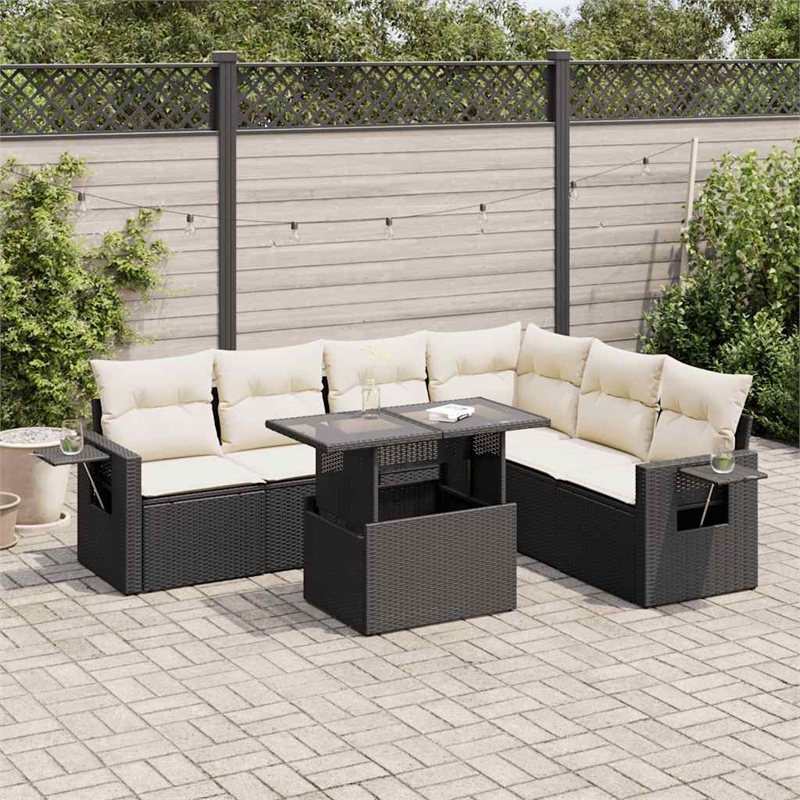 vidaXL 7 Piece Poly Rattan Sofa Set in Black/Cream