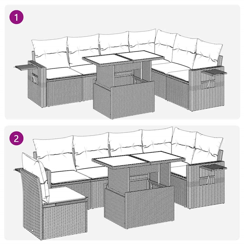 vidaXL 7 Piece Poly Rattan Sofa Set in Black/Cream