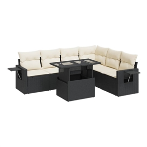 vidaXL 7 Piece Poly Rattan Sofa Set in Black/Cream
