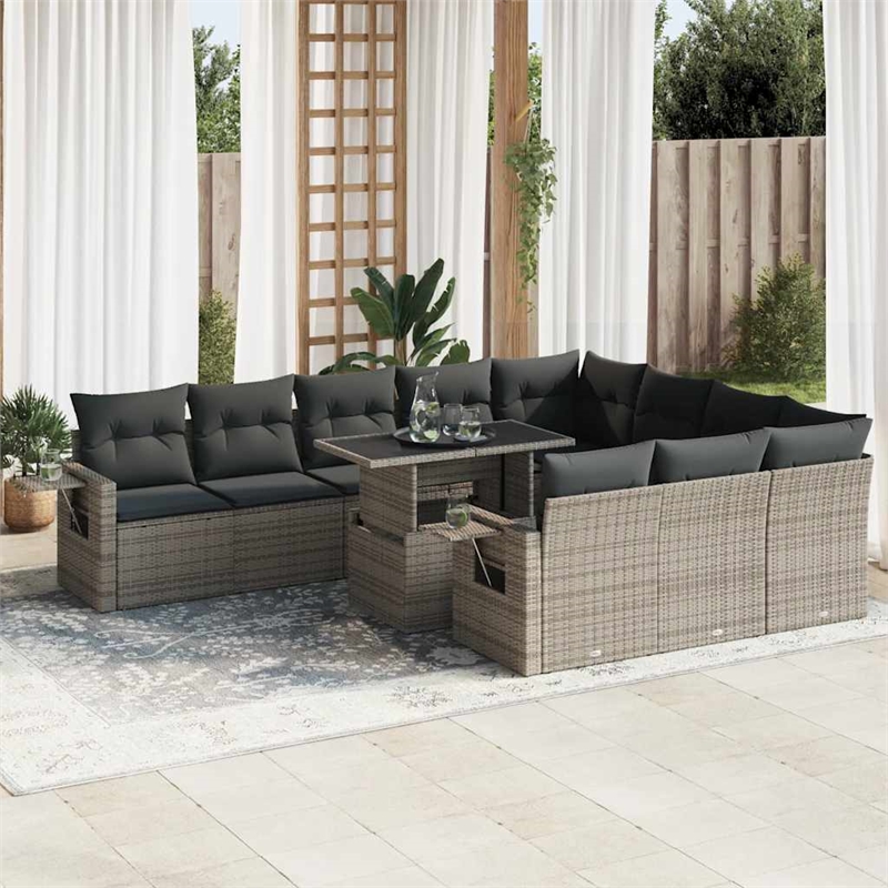 vidaXL Poly Rattan Large Sofa Set in Gray