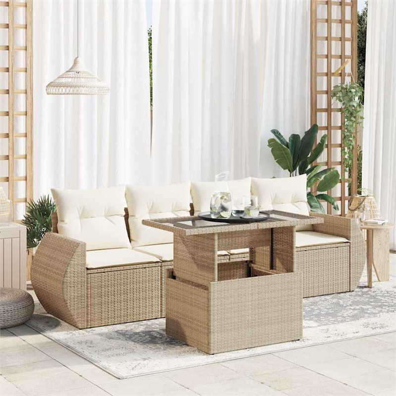 vidaXL 5 Piece Poly Rattan Large Sofa Set in Beige
