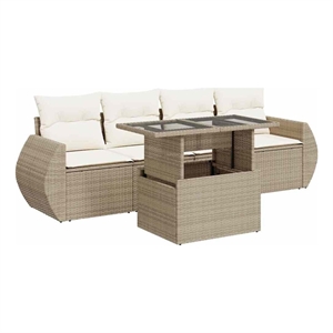 vidaXL 5 Piece Poly Rattan Large Sofa Set in Beige