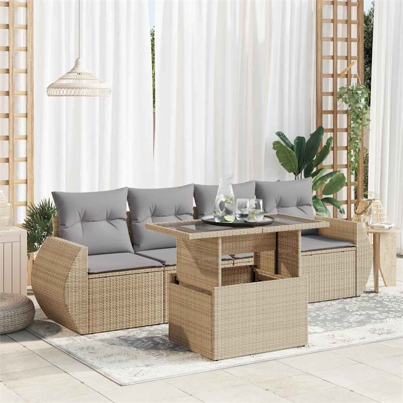 vidaXL 5 Piece Poly Rattan Small Sofa Set in Gray/Beige