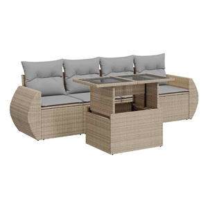 vidaXL 5 Piece Poly Rattan Small Sofa Set in Gray/Beige
