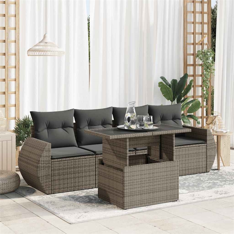 vidaXL 5 Piece Poly Rattan Sofa Set in Gray