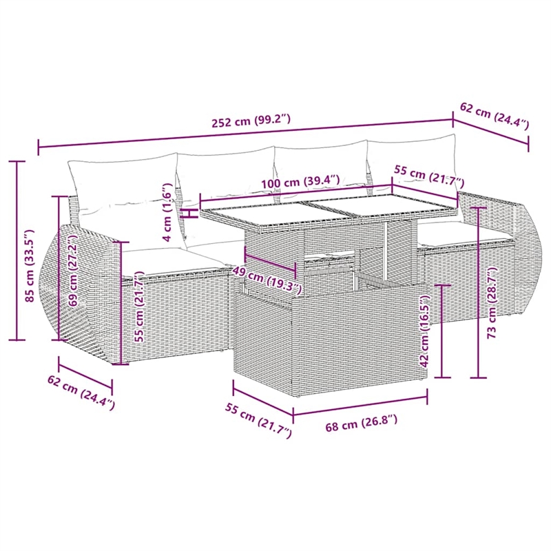 vidaXL 5 Piece Poly Rattan Sofa Set in Gray