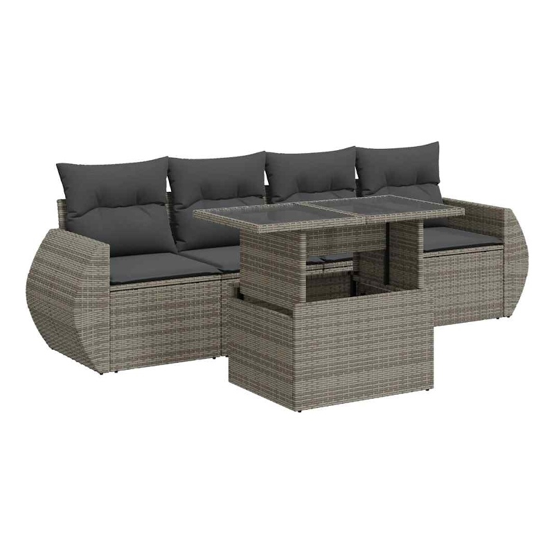 vidaXL 5 Piece Poly Rattan Sofa Set in Gray