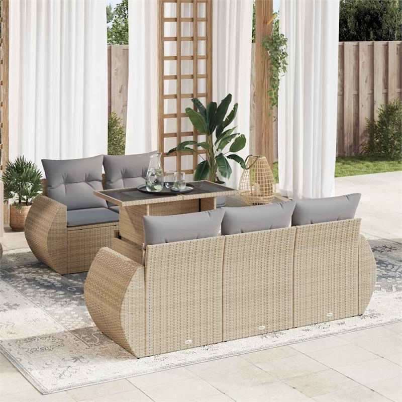 vidaXL 6 Piece Poly Rattan Sofa Set in Gray/Beige