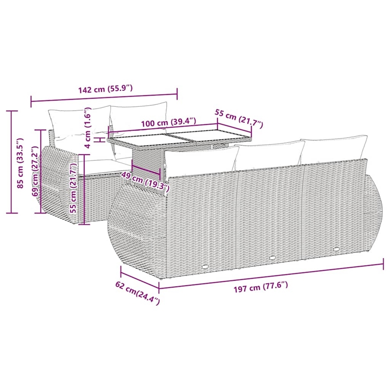 vidaXL 6 Piece Poly Rattan Sofa Set in Gray/Beige