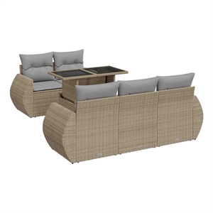 vidaXL 6 Piece Poly Rattan Sofa Set in Gray/Beige