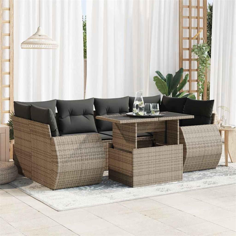 vidaXL 7 Piece Poly Rattan Sofa Set in Gray
