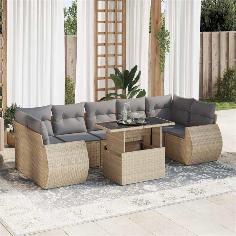 vidaXL Poly Rattan Large Sofa Set in Gray/Beige