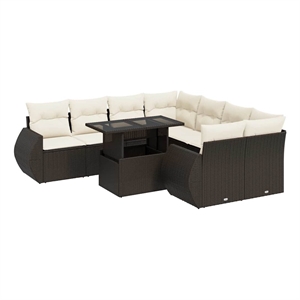 vidaXL 9 Piece Poly Rattan Sofa Set in White/Brown/Cream