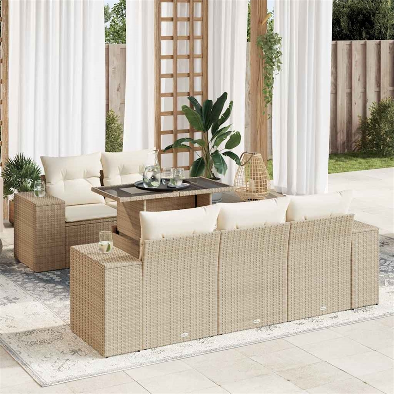 vidaXL 6 Piece Poly Rattan Sofa Set in White/Cream/Beige