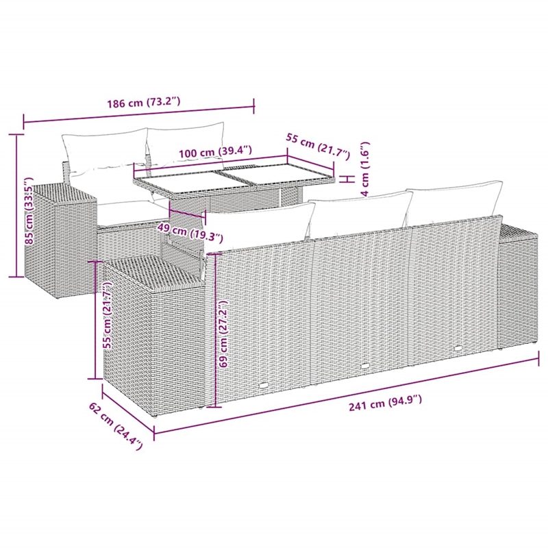 vidaXL 6 Piece Poly Rattan Sofa Set in White/Cream/Beige