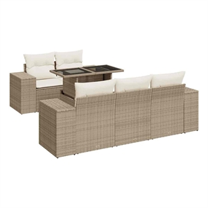 vidaXL 6 Piece Poly Rattan Sofa Set in White/Cream/Beige