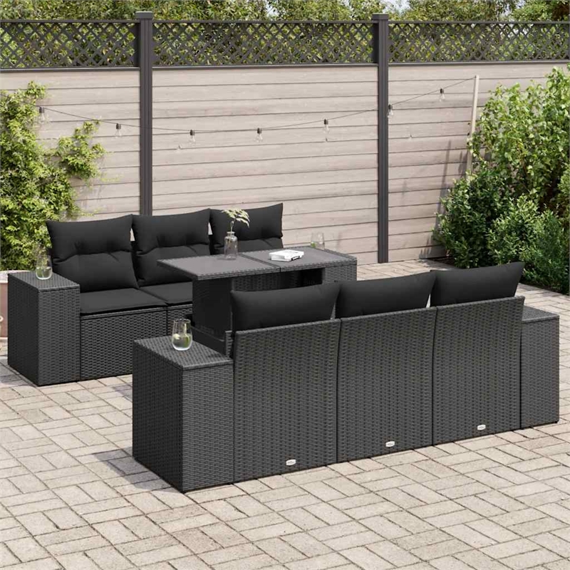 vidaXL 7 Piece Poly Rattan Small Sofa Set in Black