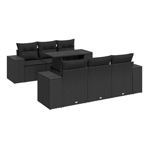 vidaXL 7 Piece Poly Rattan Small Sofa Set in Black