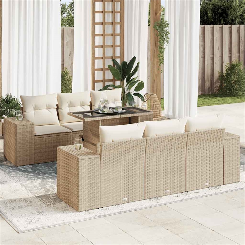 vidaXL 7 Piece Poly Rattan Sofa Set in Beige