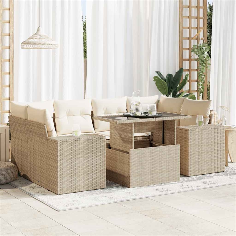 vidaXL 7 Piece Poly Rattan Sofa Set in Beige