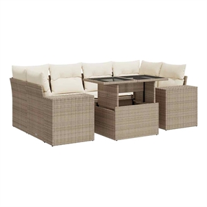 vidaXL 7 Piece Poly Rattan Sofa Set in Beige