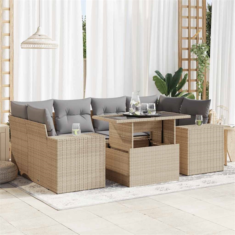 vidaXL 7 Piece Steel Sofa Set in Gray/Beige